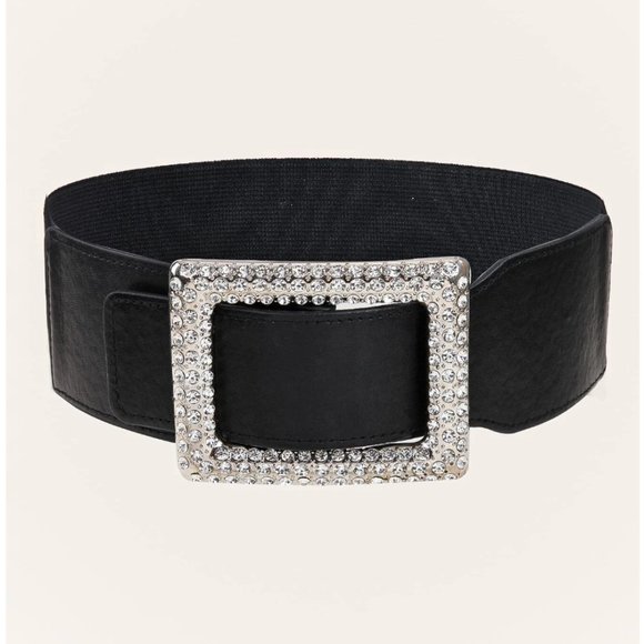 Accessories - Vegan Leather Rhinestone Buckle Belt